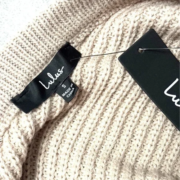 NWT Lulu’s backless/reversible V Knit Sweater Mini Dress Beige Ribbed Small - Picture 3 of 7